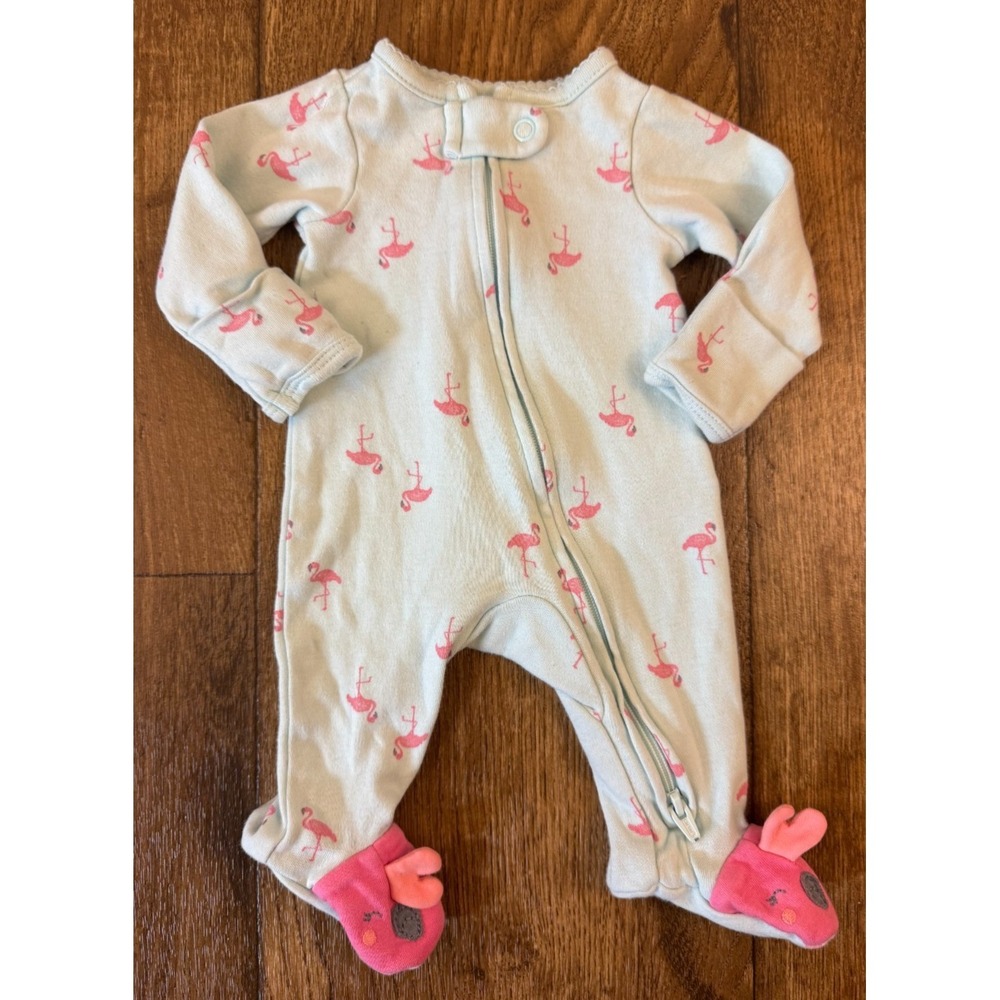 Child of Mine Baby Sleeper Girl Preemie Outfit Clothes Zip Flamingo‎ Cute Feet 2